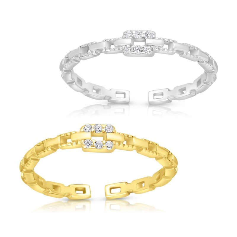 טבעת מתכווננת מכסף סטרלינג עם קישורי זירקונים M... | טבעות יהודיות